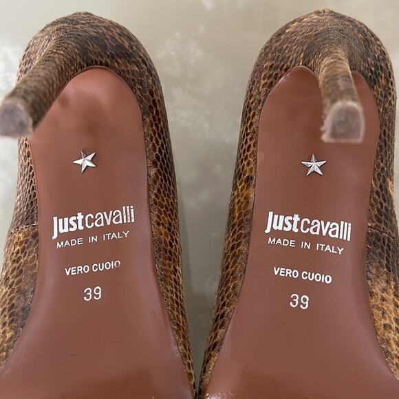 Just Cavalli  Women Shoes Heel Pumps Pointed Toes Snakeskin Stiletto Brown SZ 39 - Picture 8 of 11